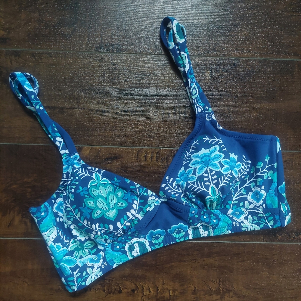 Garnet Hill Blue Floral Bikini Top Size 2